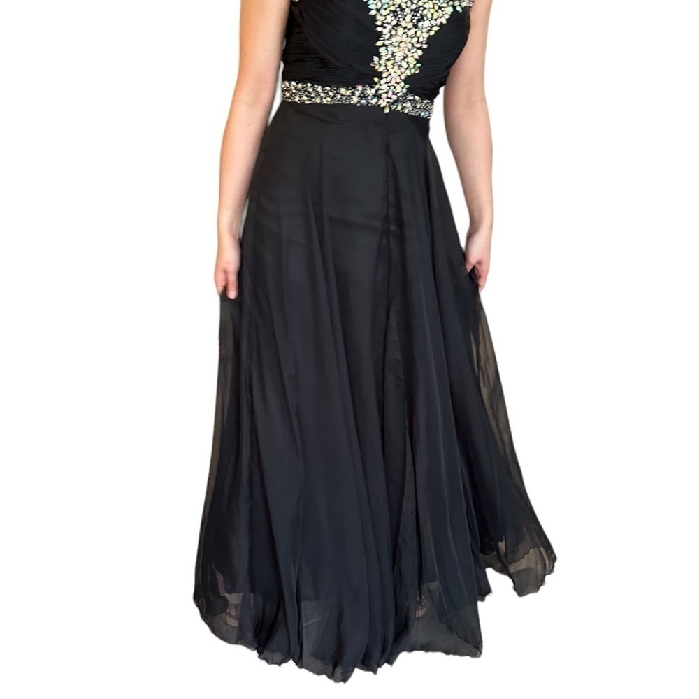 ✨Host Pick✨ BLACK CHIFFON PROM FORMAL EVENING GOWN WITH  RHINESTONE ACCENTS 4 - Picture 10 of 16